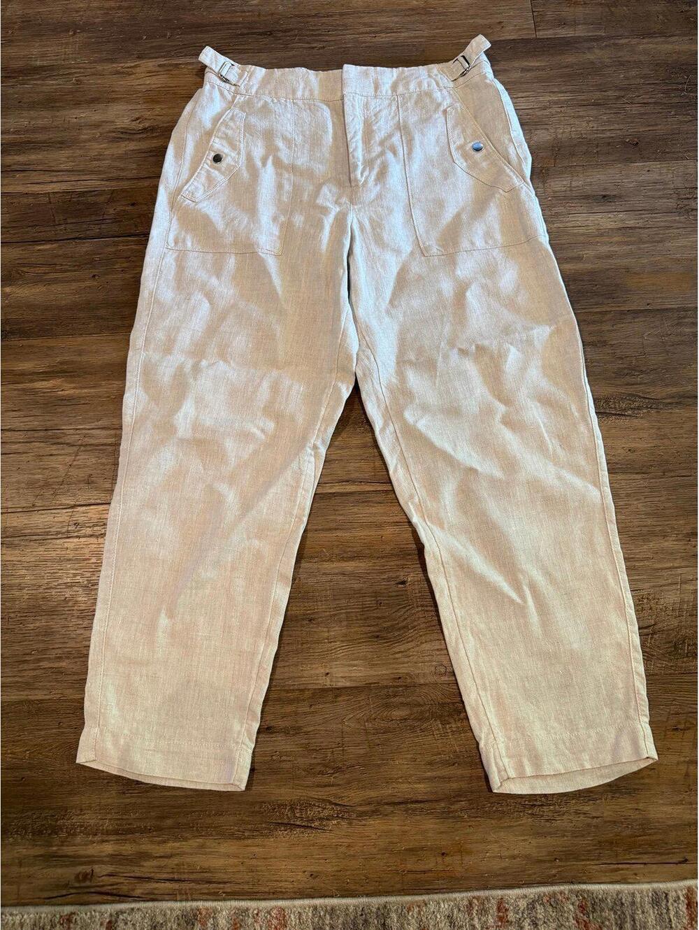 Athleta Voyager Women’s Linen Khaki Pants Sz 12 EUC